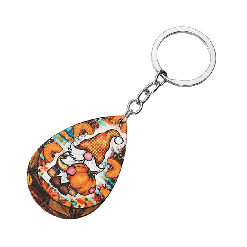 Wholesale Halloween Pumpkin Skull Wooden Football Keychain